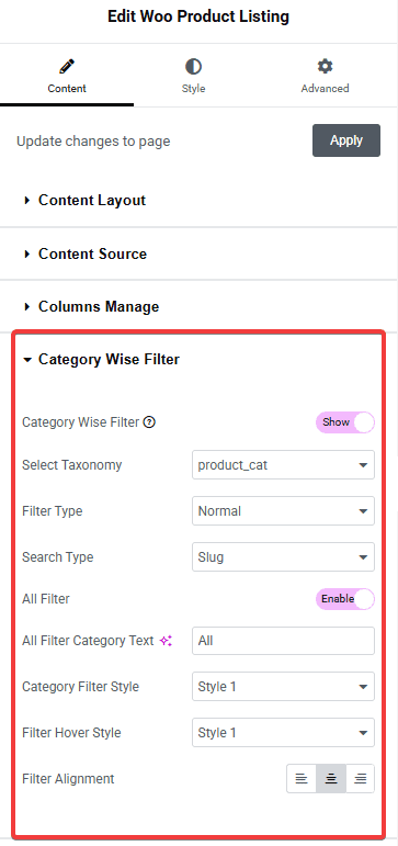 tpae product listing category wise filter | The Plus Addons for Elementor Tpae product listing category wise filter product listing widget settings overview from the plus addons for elementor