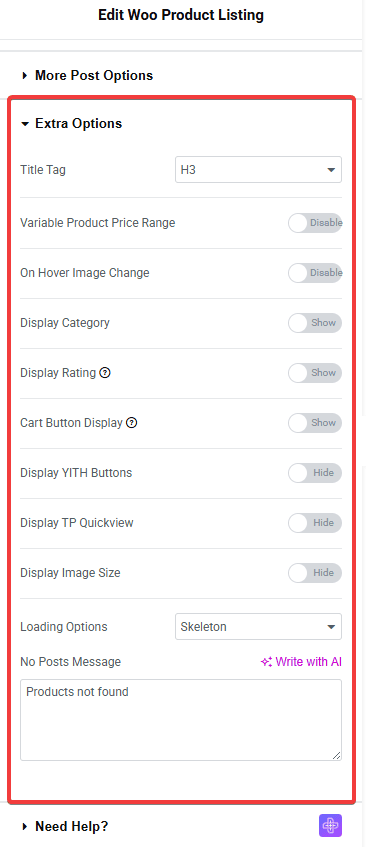 tpae product listing extra options | The Plus Addons for Elementor Tpae product listing extra options product listing widget settings overview from the plus addons for elementor