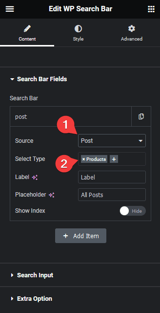 Wp search bar post type product