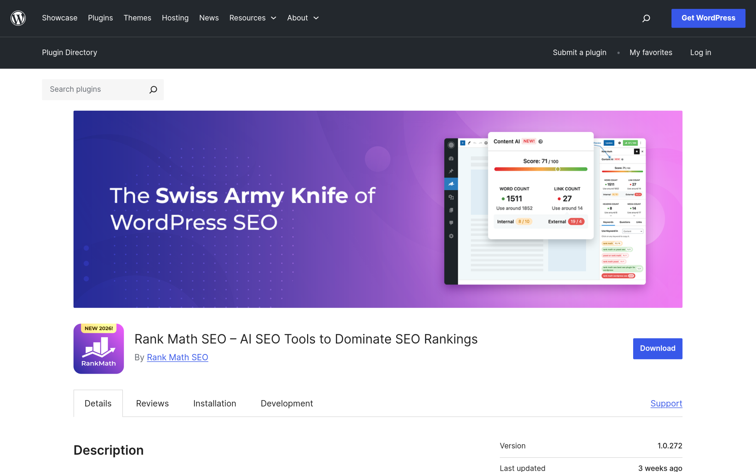 Rank math seo on wordpress. Org with content ai