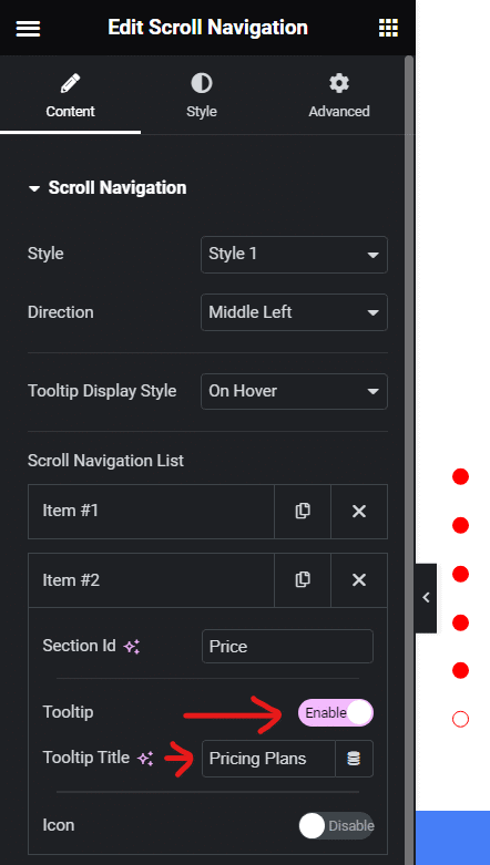 Add tooltip how to create one page navigation in elementor [single page website] from the plus addons for elementor