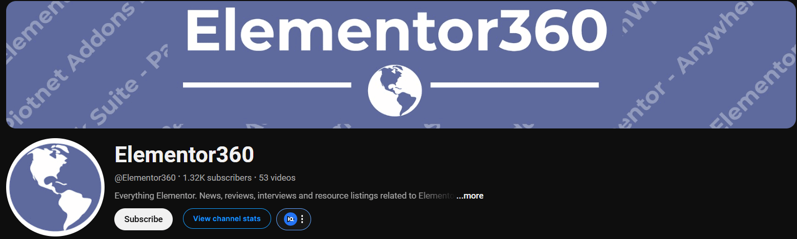 Elementor360 youtube channel for elementor tutorials and tips