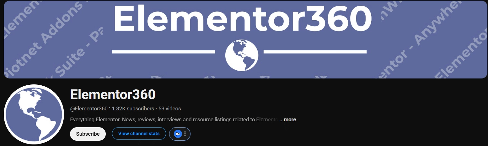 Elementor360 youtube channel for elementor tutorials and tips