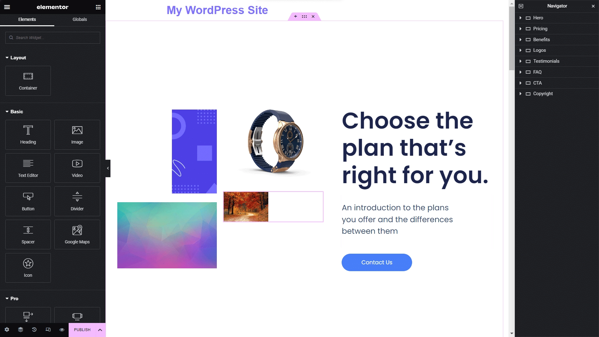 Elements 1 how to create one page navigation in elementor [single page website] from the plus addons for elementor