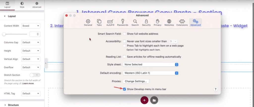 safari advanced settings | The Plus Addons for Elementor Show develop menu in menu bar how to copy elementor pages from one site to another for free? From the plus addons for elementor