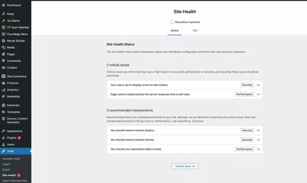 Using the site health tool [solved] how to fix wordpress update & publish failed errors from the plus addons for elementor
