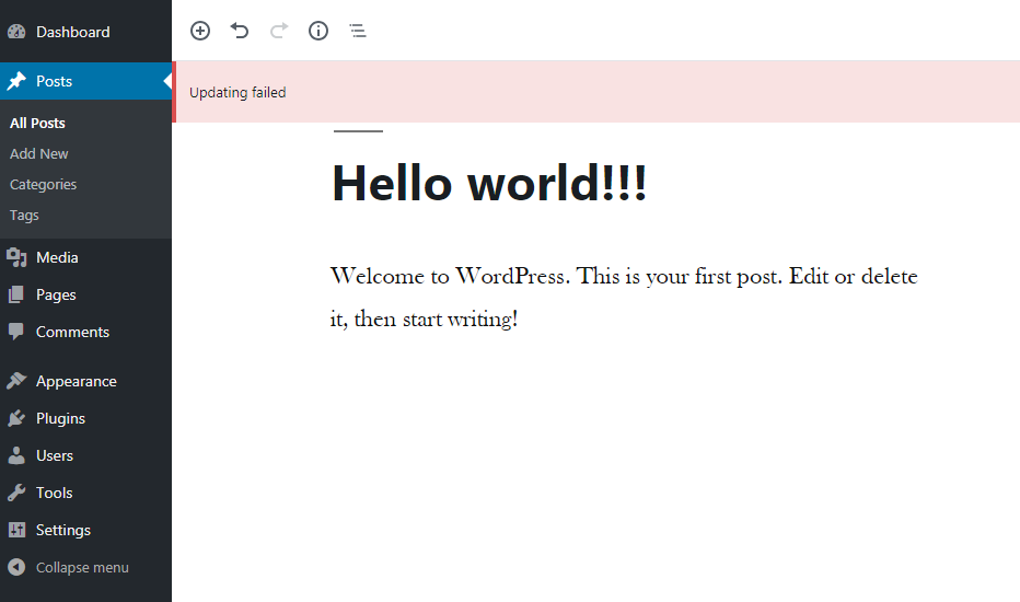 Fix wordpress update & publish failed errors