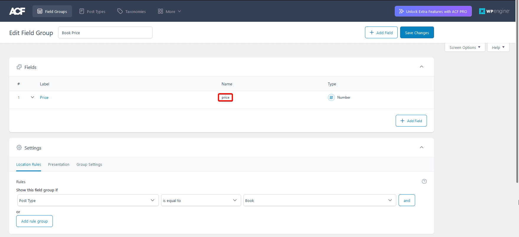 Acf field name cpt number