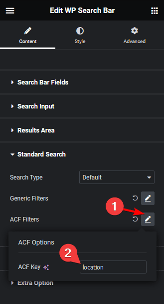 Search bar acf options