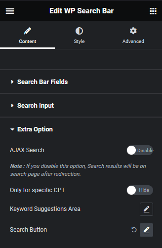 Search bar extra option