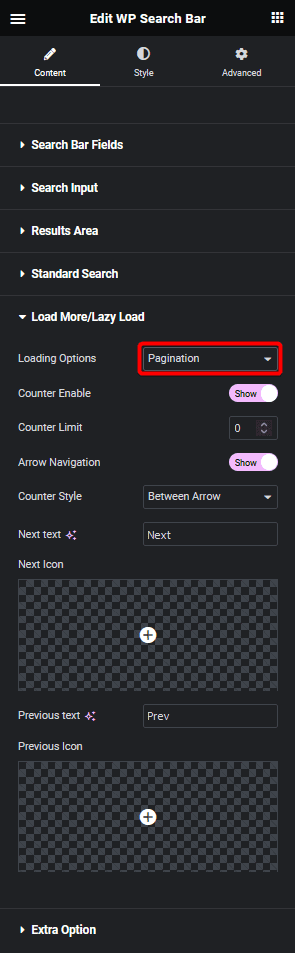 Search bar pagination