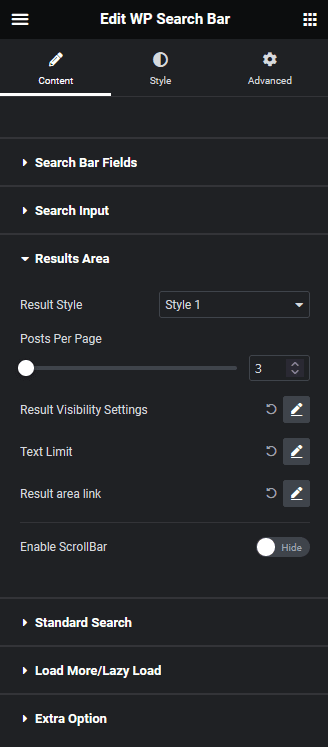 Search bar results area