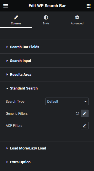 Search bar standard search