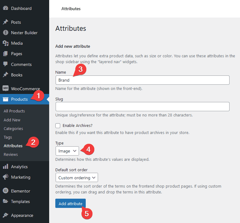 Woocommerce add image attribute