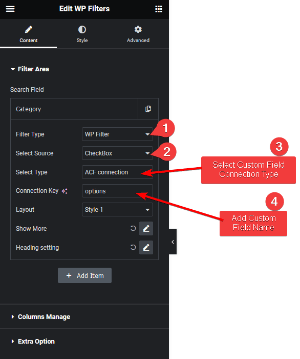 Wp search filters acf connection