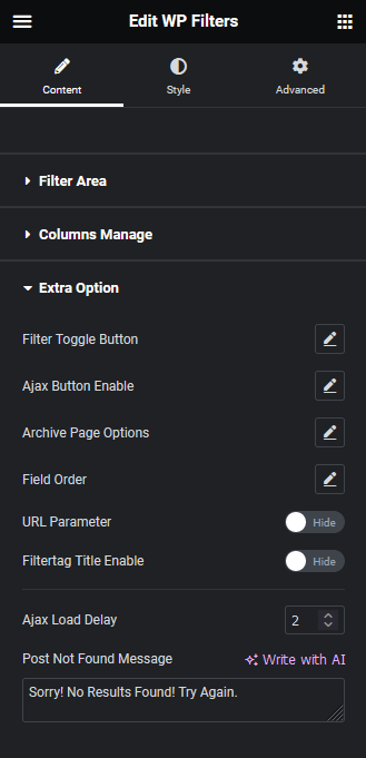 Wp search filters extra options