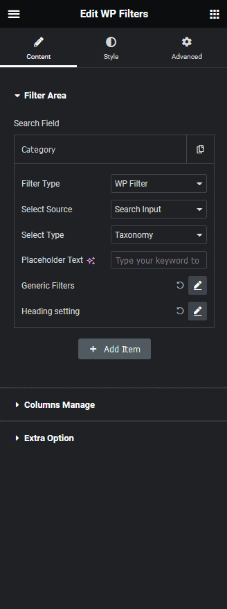 Wp search filters search input