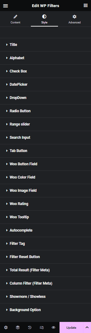 Wp search filters style