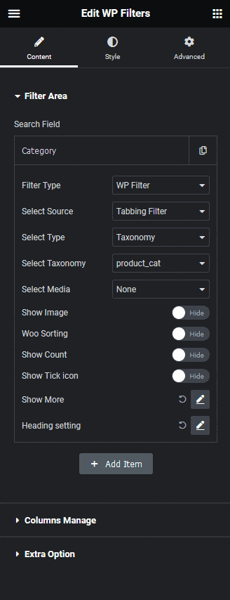 Wp search filters tabbing filter