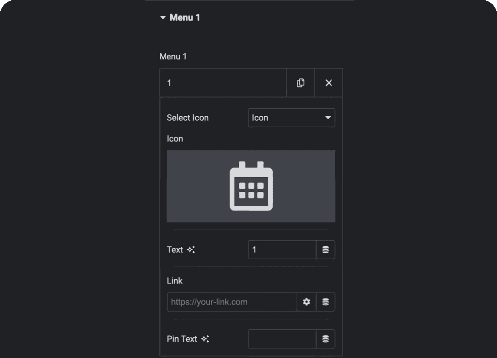 Custom link for each menu item mobile menu for elementor (fixed bottom menu) from the plus addons for elementor