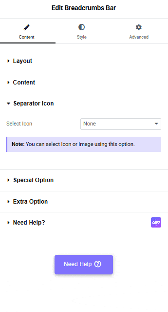 Tpae Breadcrumbs Bar Seprator Icon | The Plus Addons for Elementor Tpae breadcrumbs bar seprator icon breadcrumbs bar widget settings overview from the plus addons for elementor