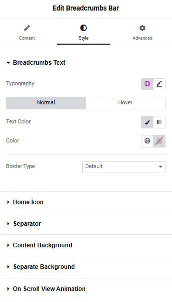 Tpae Breadcrumbs Bar Style | The Plus Addons for Elementor Tpae breadcrumbs bar style breadcrumbs bar widget settings overview from the plus addons for elementor