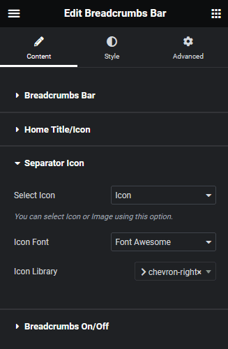Breadcrumb bar separator icon