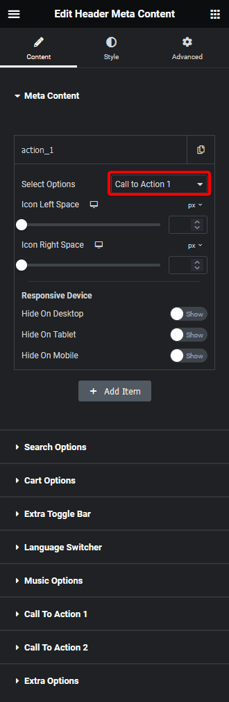 Header meta content call to action