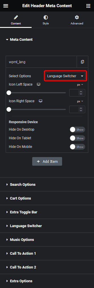 Header meta content language switcher