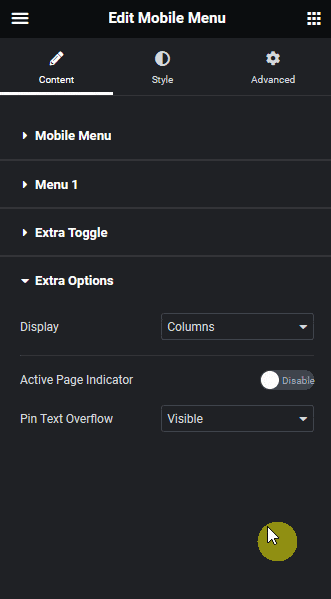 Mobile menu extra options