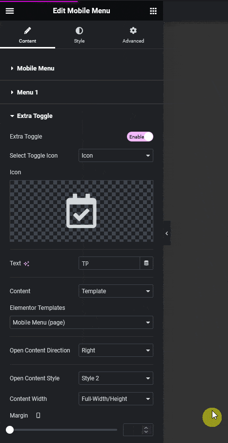 Mobile menu extra toggle template