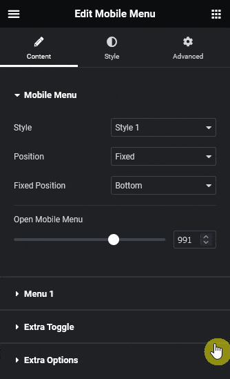 Mobile menu fixed bottom