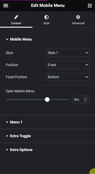 Mobile menu swiper menu