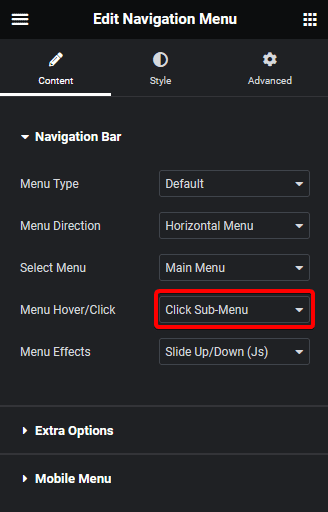 Navigation menu click sub menu