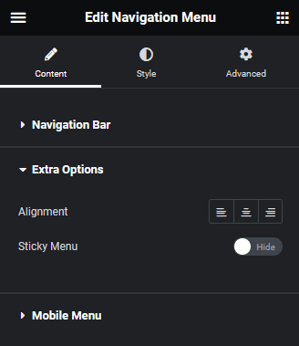 Navigation menu extra options