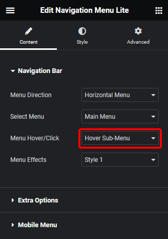 Navigation menu lite hover sub menu
