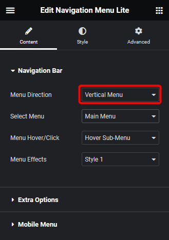 Navigation menu lite vertical menu