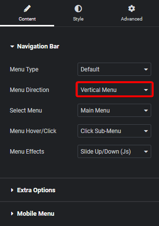 Navigation menu vertical menu