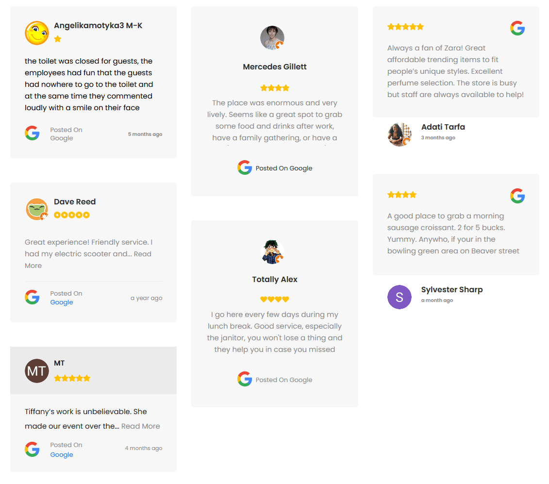 Social reviews masonry demo