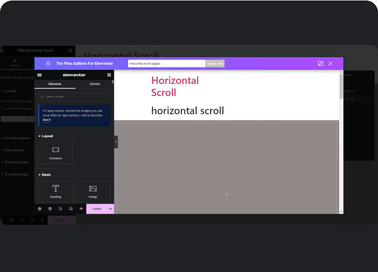 Live Elementor Template Editor | The Plus Addons for Elementor Live elementor template editor horizontal scroll for elementor from the plus addons for elementor