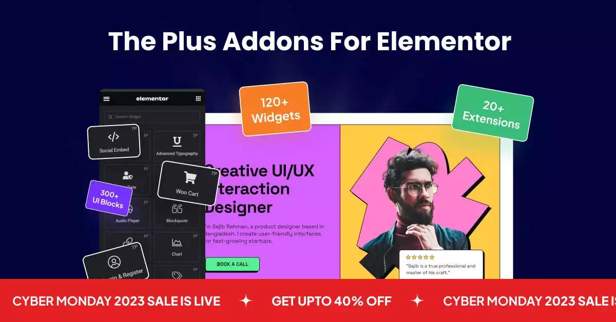 Tpae home cyber monday best 120+ elementor widgets - free elementor addon from the plus addons for elementor