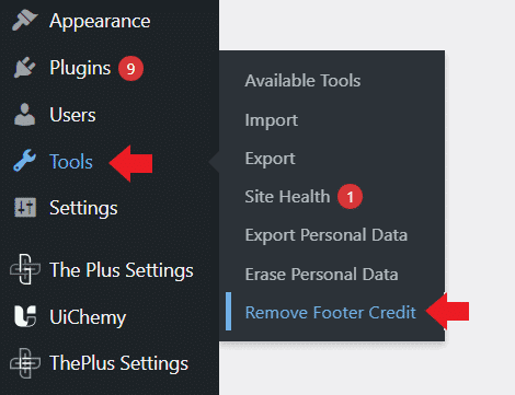 Tools Remove Footer Credit | The Plus Addons for Elementor Tools remove footer credit how to change footer copyright text in wordpress from the plus addons for elementor