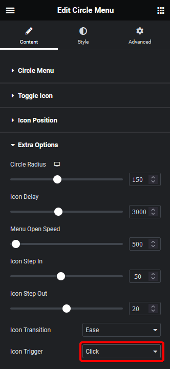 Circle menu circle click