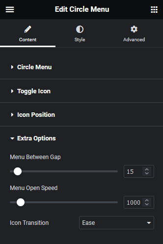 Circle menu extra options