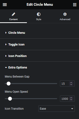 Circle menu extra options