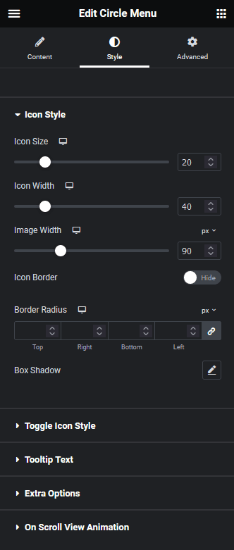 Circle menu style