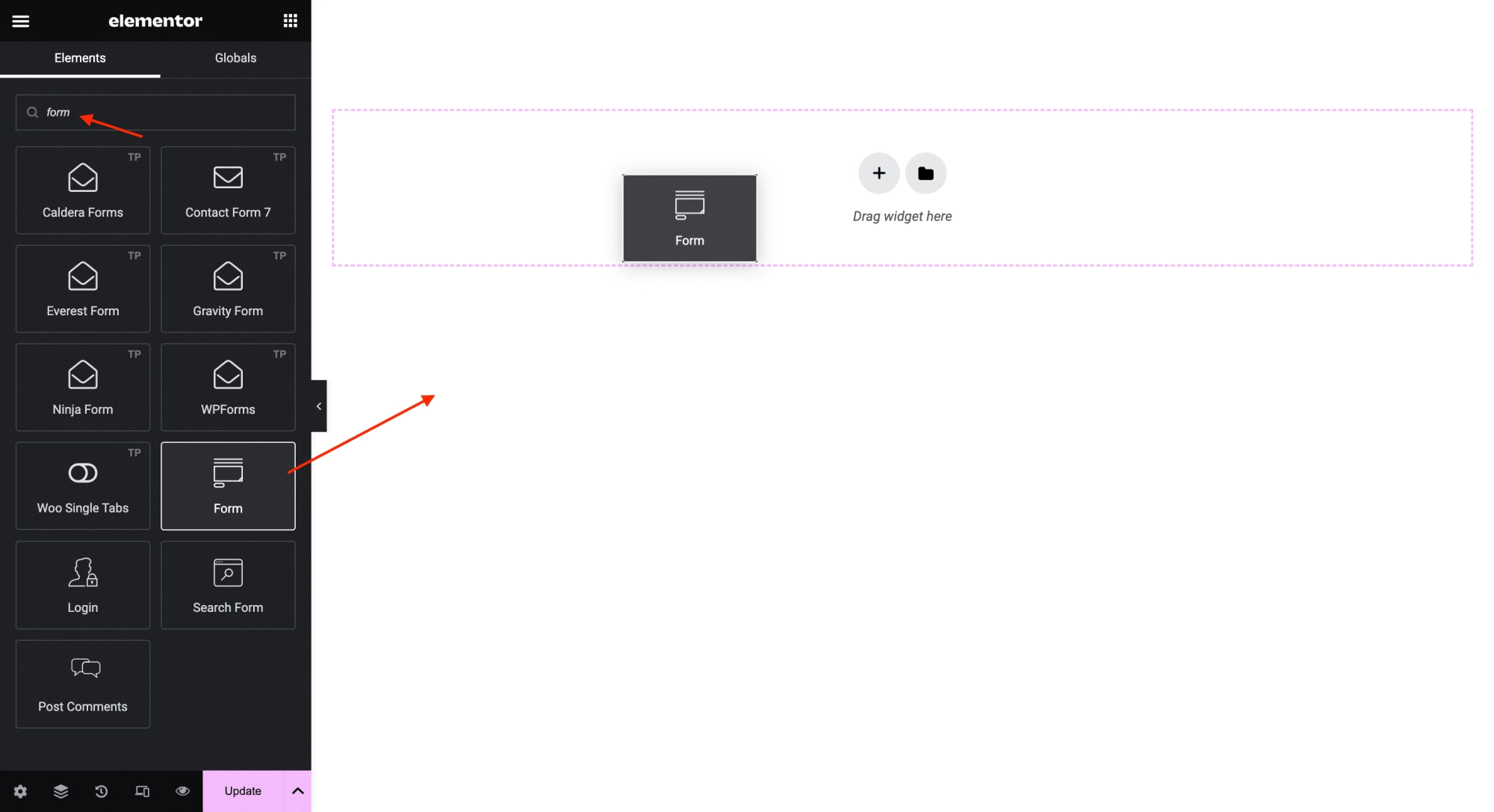 Elementor form widget editor with add item button for a new field