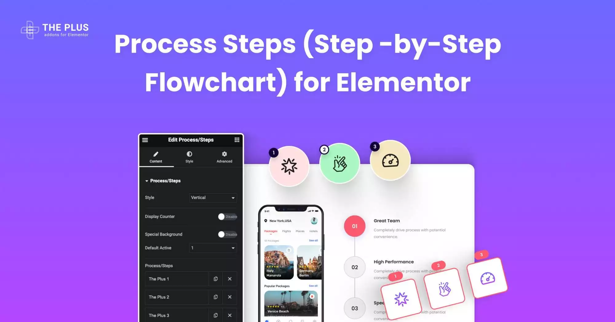 Process steps step by step flowchart for elementor 1 process steps from the plus addons for elementor