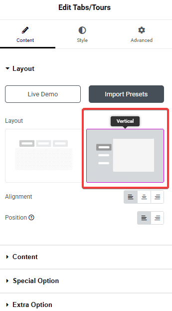 Tpae tabs tours layout vertical how to create vertical tabs in elementor? From the plus addons for elementor