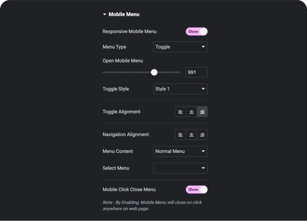 Responsive Elementor Mobile Menu Settings | The Plus Addons for Elementor Responsive elementor mobile menu settings mega menu builder for elementor from the plus addons for elementor